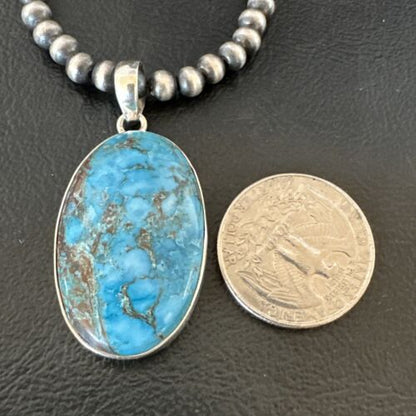 Men's Navajo Blue Spiderweb Turquoise Pendant Necklace | Sterling Silver | Authentic Native American Handmade | 16299