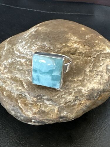 Navajo Blue Larimar Ring | Sterling Silver | Sz 8 | Authentic Native American Handmade | 17589