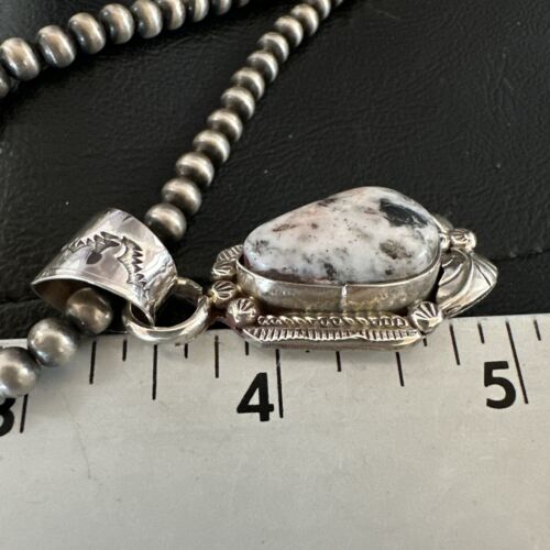 White Buffalo Turquoise Pendant | Navajo Pearls | Sterling Silver Necklace 21" | 17327