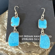 Navajo Blue Kingman Turquoise Dangle Earrings | Sterling Silver | Authentic Native American Handmade | 15111