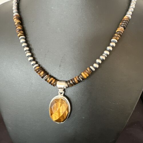 Southwestern Coffee Brown Tiger's Eye Pendant Necklace | Sterling Silver | 21" | 16369