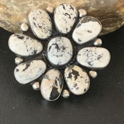 Navajo White Buffalo Turquoise Multi-Stone Ring | Authentic Native American Sterling Silver | Sz 7.5 | 11892