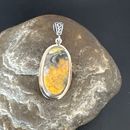 Navajo Bumblebee Jasper Pendant Necklace | Sterling Silver | Authentic Native American Handmade | 15961