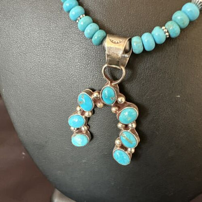Men's Blue Turquoise Naja Pendant Necklace | Navajo Pearls | Sterling Silver | 16038