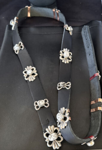 Men's White Buffalo Turquoise Concho Belt | Sterling Silver Navajo Tufa | Authentic Native American Handmade | 16684