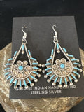 Zuni Kingman Turquoise Needle Point Dangle Earrings | Sterling Silver | Authentic Native American Handmade | 14876