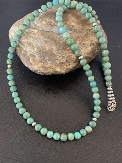 Navajo Royston Green Turquoise Necklace | Sterling Silver | Authentic Native American Handmade | 24" | 02212