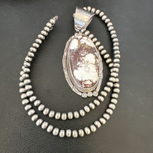 Navajo Wild Horse Turquoise Pendant Necklace | Sterling Silver | Authentic Native American Handmade | 17114