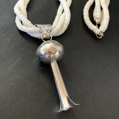 Navajo White Shell Blue Turquoise Necklace with Naja Pendant | Sterling Silver | 4" | 10955