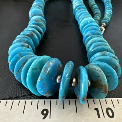 Blue Kingman Nugget Turquoise Necklace | Navajo Pearls | Sterling Silver | 30" | Authentic Native American | 17382