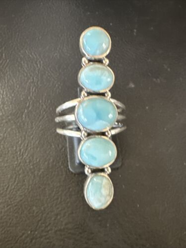 Navajo Blue Larimar Multi-Stone Ring | Authentic Native American Sterling Silver | Multi-Stone | Sz 5.5 | 15976