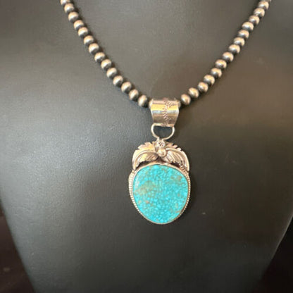 Navajo Kingman Turquoise Pendant Necklace | Sterling Silver | Native American Handmade | 15213