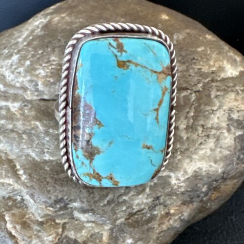Men's Blue Turquoise #8 Navajo Ring | Sterling Silver | Sz 10.5 | 16637