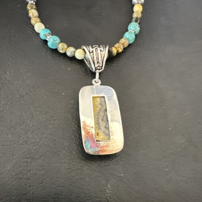 Men's BumbleBee Jasper Pendant Necklace | Navajo Pearls | Sterling Silver | Authentic Native American | 16881