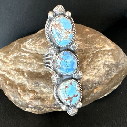 Navajo Green Sonoran Gold Turquoise Multi-Stone Ring | Authentic Native American Sterling Silver | Sz 8 | 16289