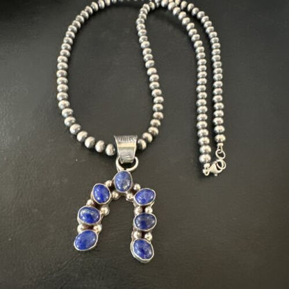 Navajo Horseshoe Naja Blue Lapis Pendant Necklace | Sterling Silver | Authentic Native American Handmade | 15753
