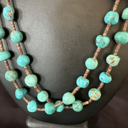 Navajo Blue Graduated Turquoise Shell Bead Necklace | Sterling Silver | 22" | Authentic Native American Handmade | 11280