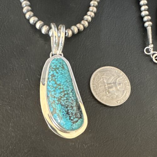 Men's Blue Spiderweb Turquoise Pendant Necklace | Navajo Sterling Silver | Authentic Native American Handmade | 14971