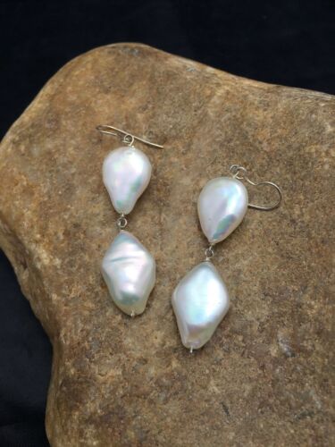 Handmade Sterling Silver Pearl Dangle Earrings | 1.5" | 03080