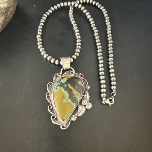 Navajo Green Turquoise Necklace | Sterling Silver | Authentic Native American Handmade | 15037