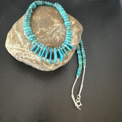 Men's Navajo Blue Turquoise Necklace | Sterling Silver | 20" | Authentic Native American Handmade | 15770
