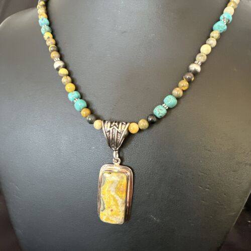 Men's BumbleBee Jasper Pendant Necklace | Navajo Pearls | Sterling Silver | Authentic Native American | 16881
