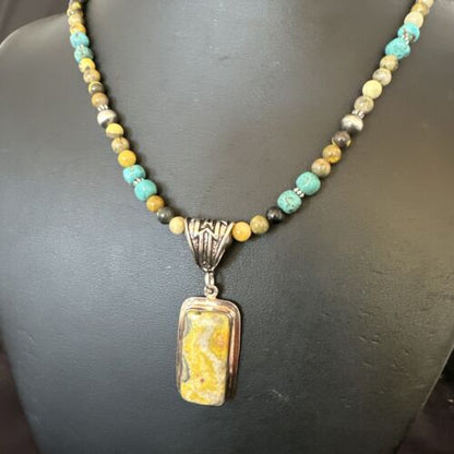 Men's BumbleBee Jasper Pendant Necklace | Navajo Pearls | Sterling Silver | Authentic Native American | 16881