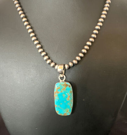 Navajo Blue Kingman Turquoise Pendant Necklace | Sterling Silver | 20" | Authentic Native American Handmade | 16698