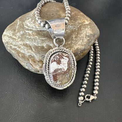 Navajo Wild Horse Turquoise Pendant Necklace | Sterling Silver | Authentic Native American Handmade | 17475