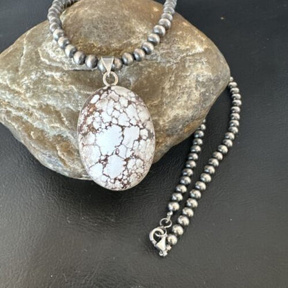 Wild Horse Turquoise Pendant Necklace | Navajo Pearls | Sterling Silver | Authentic Native American Handmade | 15720