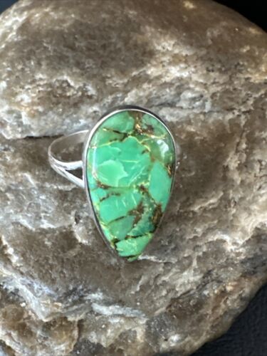 Navajo Green Mojave Turquoise Ring | Sterling Silver | Sz 10 | Authentic Native American Handmade | 15602