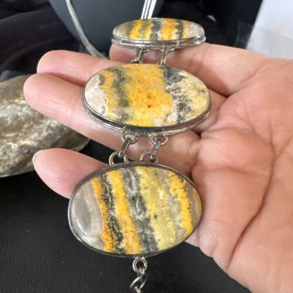 Bumblebee Jasper Navajo Sterling Silver Link Bracelet | 7.5" | Authentic Native American Handmade | 15054