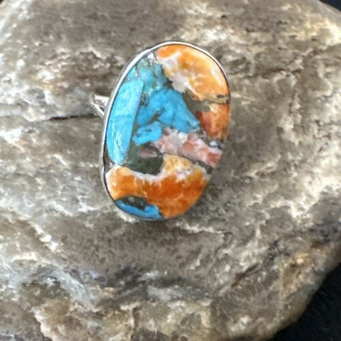 Turquoise Spiny Oyster Navajo Sterling Silver Ring Size 8 16620