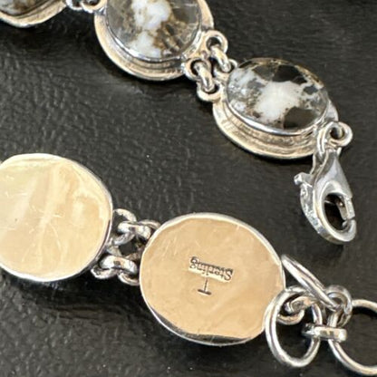 White Buffalo Turquoise 8-Stone Navajo Sterling Silver Link Bracelet | 8" | Handmade Jewelry 16378