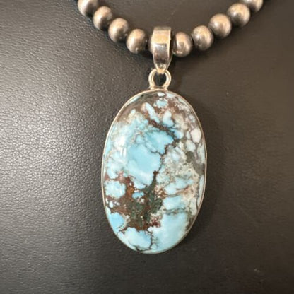 Navajo Blue Spiderweb Turquoise Pendant Necklace | Sterling Silver | Authentic Native American Handmade | 17022