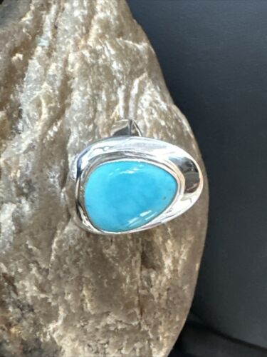 Navajo Sterling Silver Blue Kingman Turquoise Ring | Sz 8 | Authentic Native American Handmade | 17597