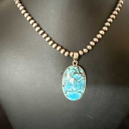 Navajo Blue Spiderweb Turquoise Pendant Necklace | Sterling Silver | Authentic Native American Handmade | 17027