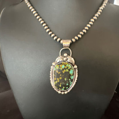 Navajo Green Turquoise Necklace | Sterling Silver | Authentic Native American Handmade | 15041