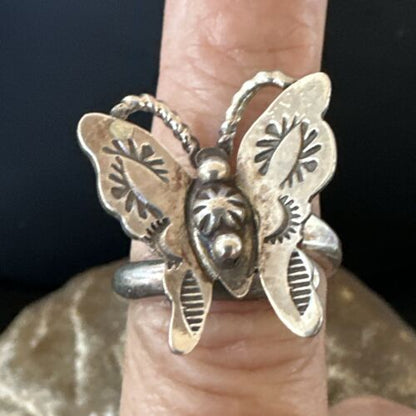 Navajo Sterling Silver Butterfly Ring | Sz 8 | Authentic Native American Handmade | 16974