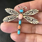 Navajo Dragonfly Pin Pendant | Blue Turquoise & Coral | Sterling Silver | Authentic Native American Handmade | 15236