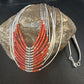 Navajo Red Coral Liquid Silver Heishi Necklace | 10 Strand | Sterling Silver Tubes | 18" | 15139