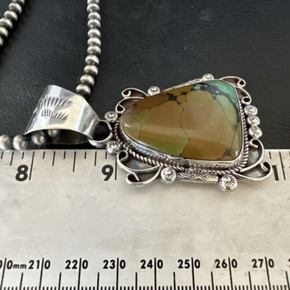 Navajo Men's Green Turquoise Necklace Pendant | Sterling Silver | Authentic Native American Handmade | 17529 - Masha USA