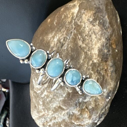 Navajo Blue Larimar Cluster Ring | Authentic Native American Sterling Silver | Multi-Stone | Sz 8.5 | 15936