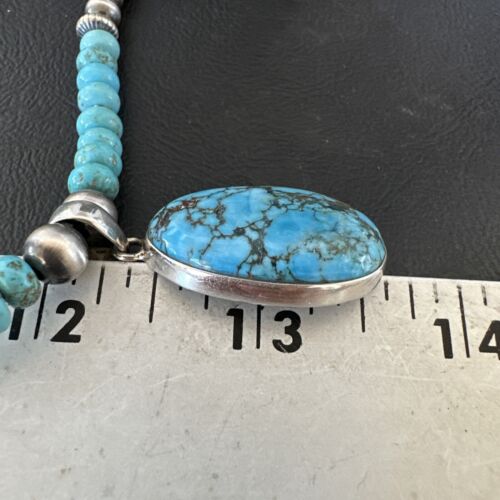 Men's Blue Spiderweb Turquoise Pendant Necklace | Navajo Sterling Silver | Authentic Native American Handmade | 16647