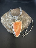 Navajo Pearls Orange Spiny Oyster Necklace Pendant | Sterling Silver | Authentic Native American Handmade | 15003