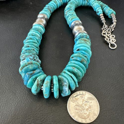 Authentic Native American Navajo Graduated Turquoise Necklace | Sterling Silver | 21" | 16487