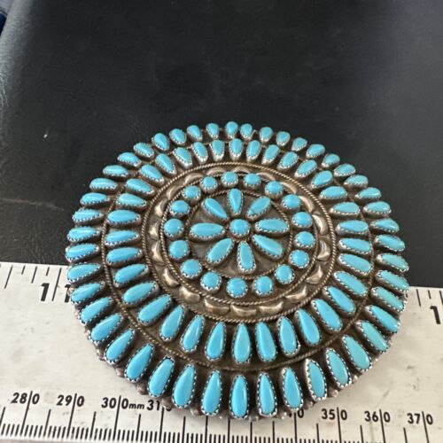 XXL Navajo Blue Turquoise Needle Point Wheel Pin Pendant | Sterling Silver | Authentic Native American Jewelry | 15155
