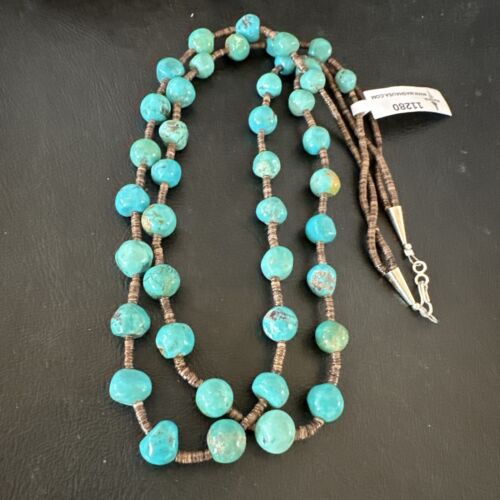 Navajo Blue Graduated Turquoise Shell Bead Necklace | Sterling Silver | 22" | Authentic Native American Handmade | 11280