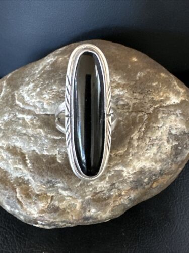 Navajo Black Onyx Ring | Sterling Silver | Sz 9.5 | Authentic Native American Handmade | 15184