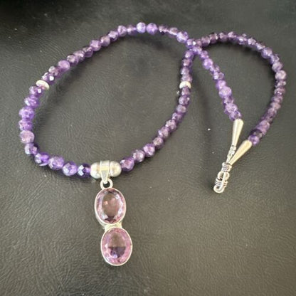Southwestern Navajo Amethyst Pendant | Sterling Silver Pearls Necklace | 19" | 17502 - Masha USA
